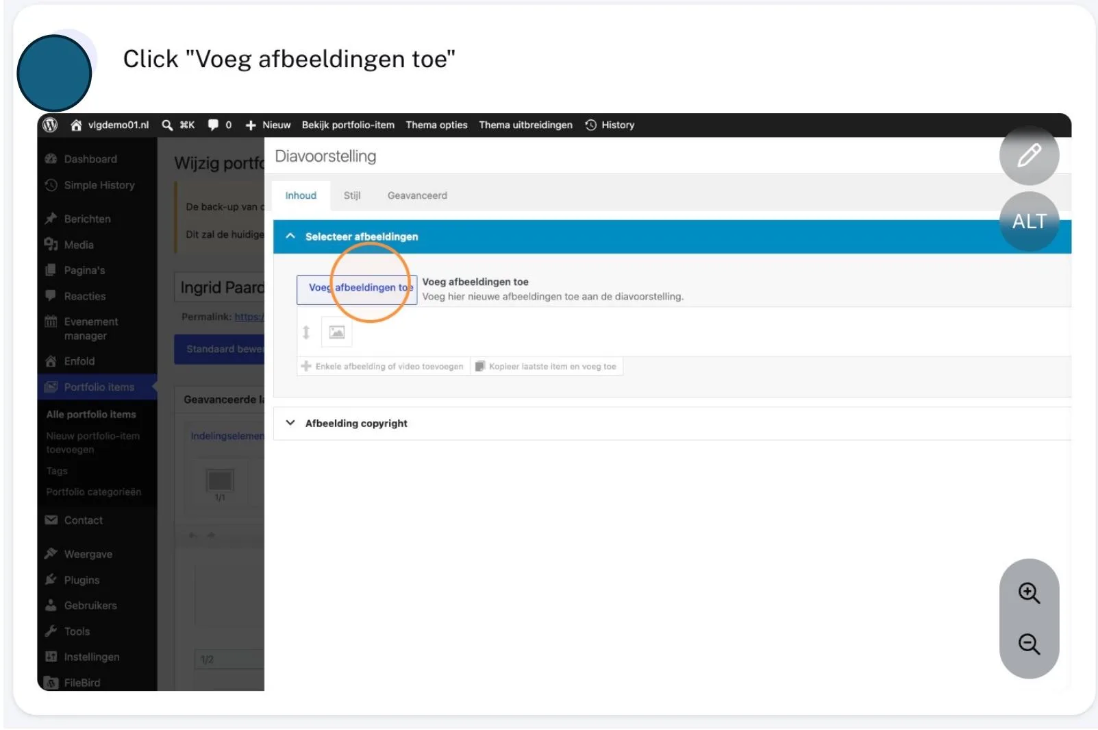 Knop Voeg afbeelding toe in de diavoorstelling