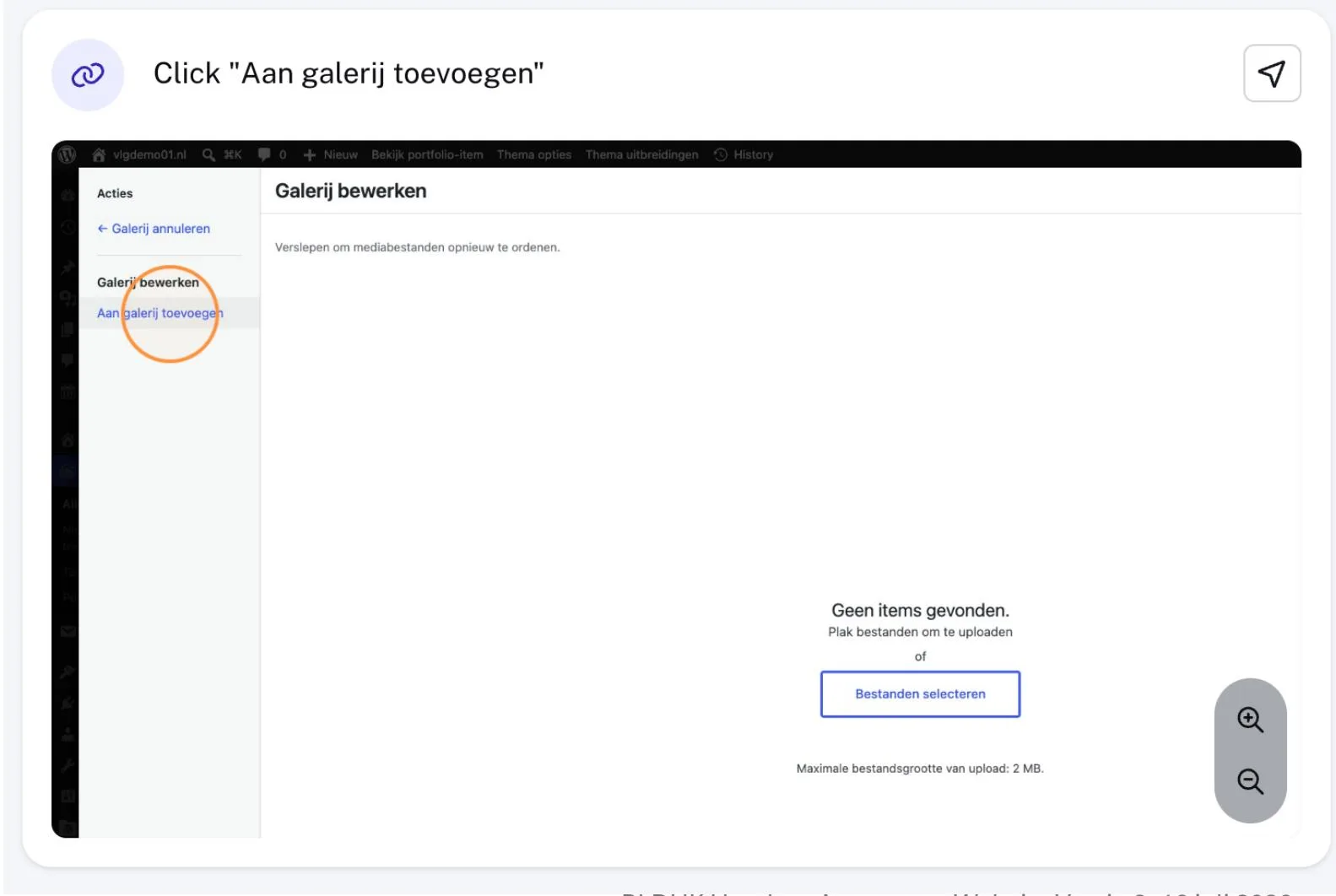 Lege galerij-editor met Aan galerij toevoegen