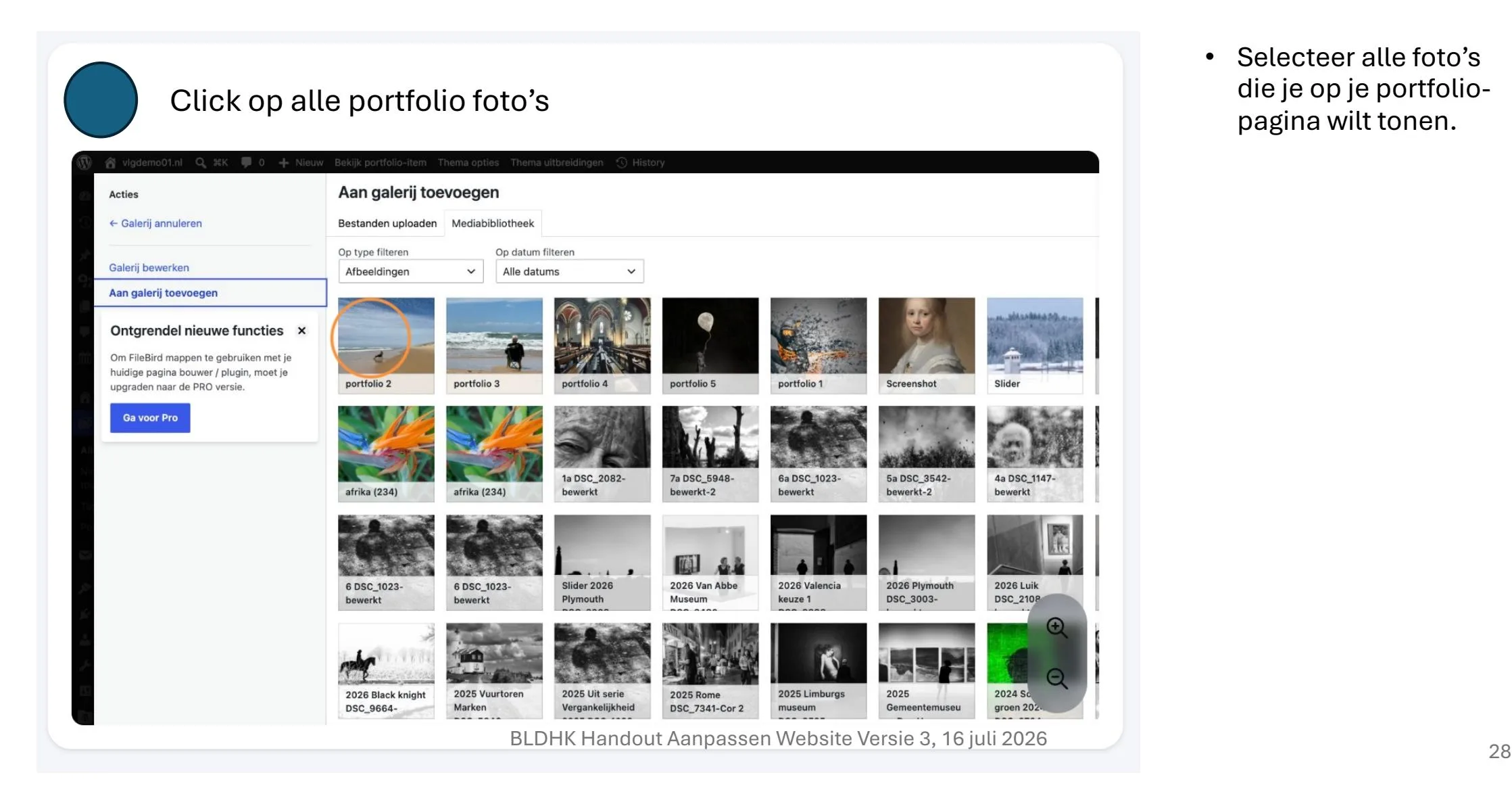 Mediabibliotheek met meerdere portfoliofoto's geselecteerd