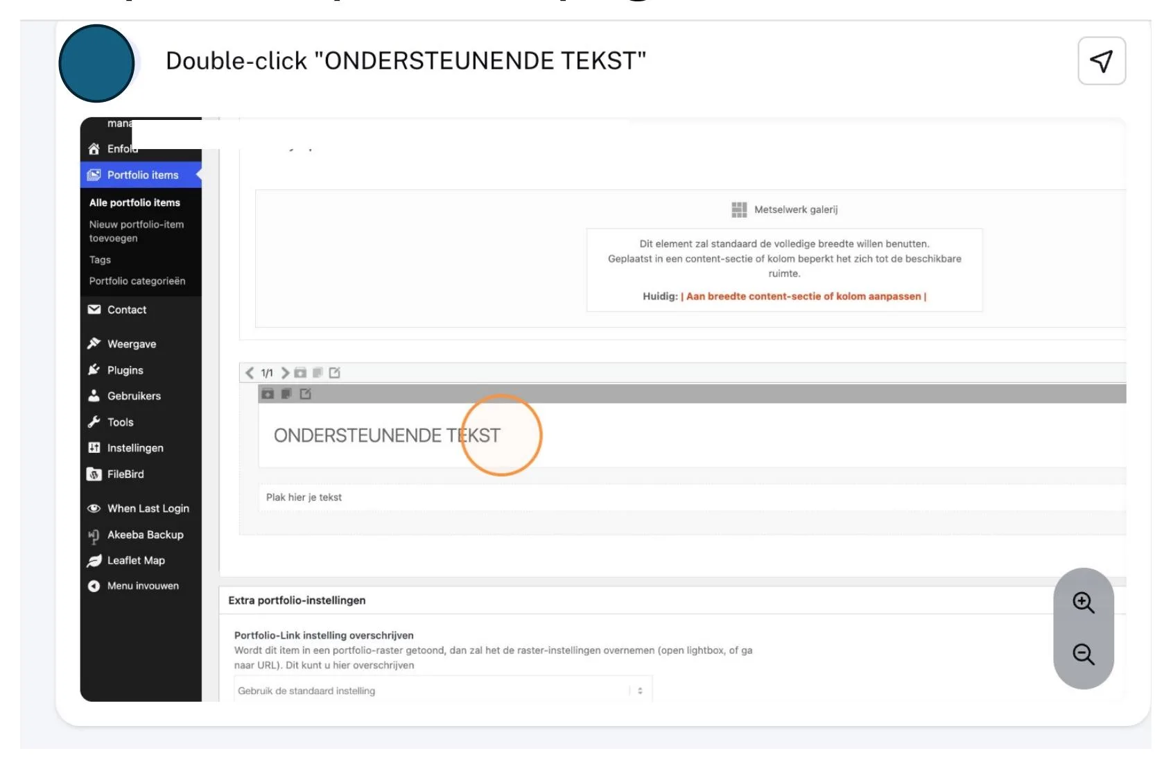 Editor met Ondersteunende tekst gemarkeerd