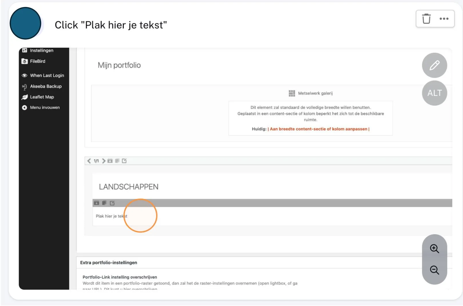 Editor voor het wijzigen van de ondersteunende tekst